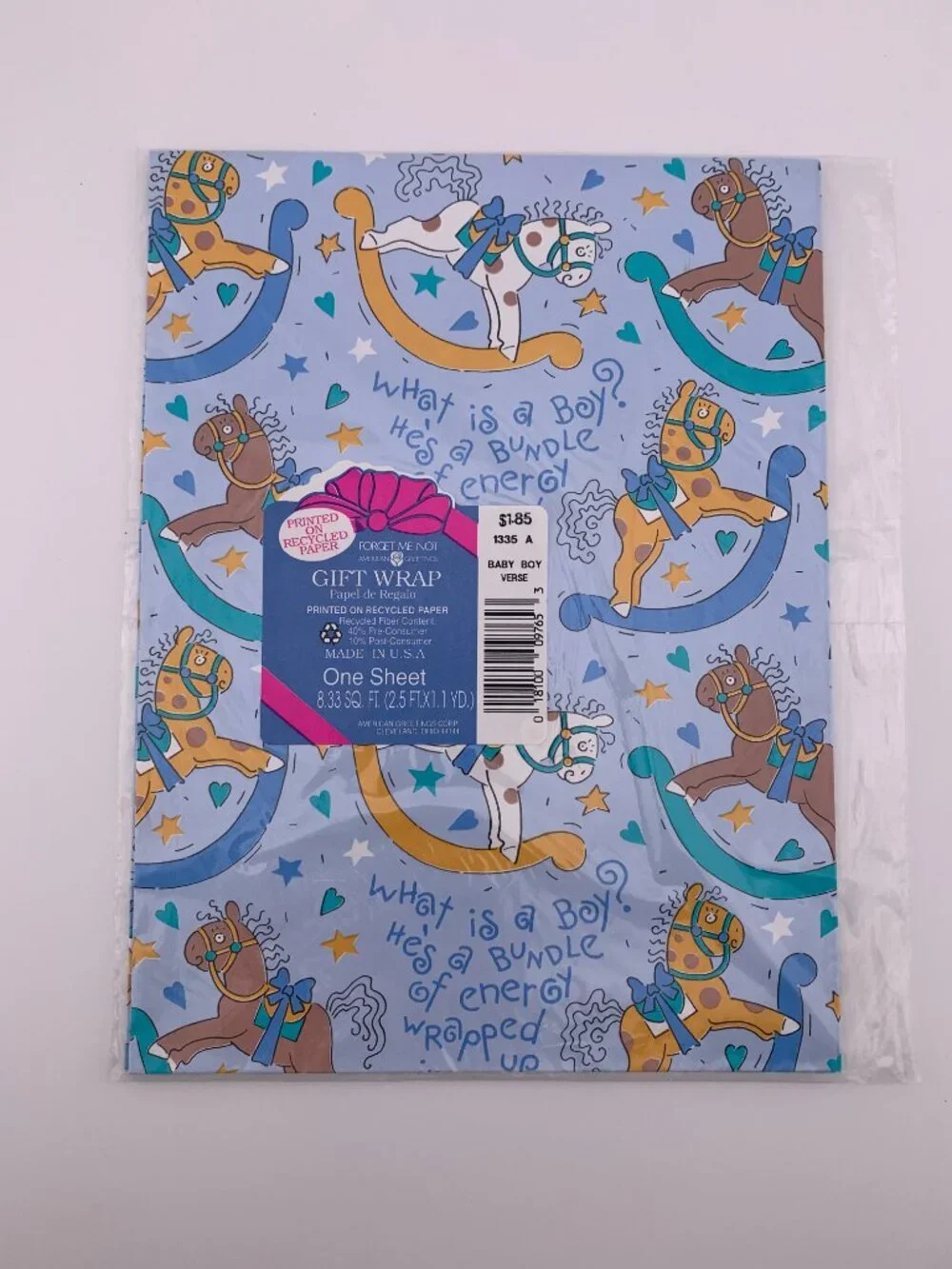 Vintage Baby Gift Wrap Paper Lot Boy Girl Nursery Print American Greetings X 2